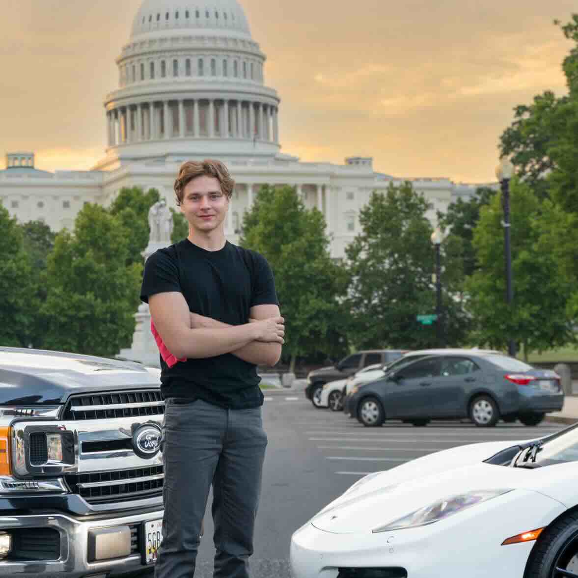 James Dawson with a McLaren at the U.S. Capitol